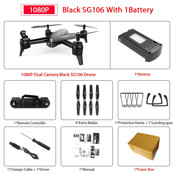 SG106 WiFi FPV RC Drone with 720P or 1080P or 4K HD Dual  Camera Optical Flow  Aerial Video RC Quadcopter for Toys Kid RC Dron